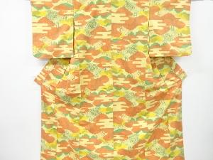 ヱ霞に橋・槌車模様織り出し手織り紬着物